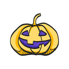 Pumpkin icon in color drawing. Halloween autumn celebration