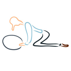 man looks into a manhole or something round at the bottom