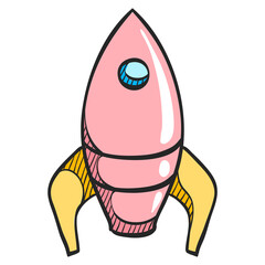 Rocket icon in color drawing. Launching, startup, media, idea