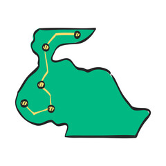 Rally route map icon in color drawing. Extreme transportation sport automotive