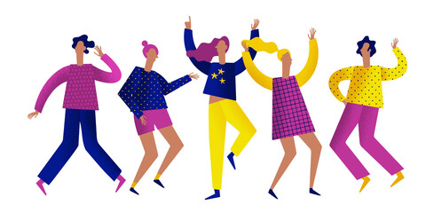 Group of dancing people. Vector party characters