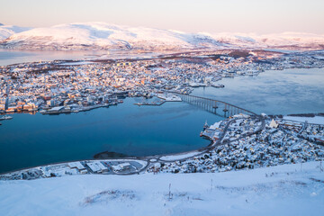 Panoramic view on Tromso at Winter time photographed from up the Fjellheisen cable car station