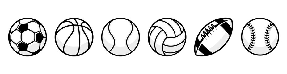 Sport balls set. Ball icons. Balls for Football, Soccer, Basketball, Tennis, Baseball, Volleyball. Vector illustration - 388979120