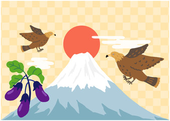 一富士二鷹三茄子　市松模様の背景