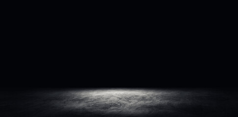Abstract image of Empty space studio dark room concrete floor grunge texture background.