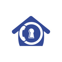 Secure Call Icon Logo Design. Handset with keyhole and home icon.