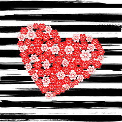 Abstract floral heart on grunge stripes