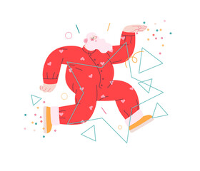 Dancing Santa - Christmas and New Year party - modern flat vector concept illustration of cheerful Santa Claus dancing wearing pajamas
