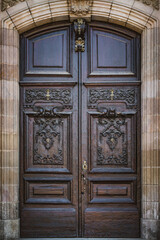 Old carved neoclassical wooden door