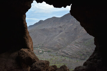 Gran Canaria ,, view outside from the opening of the cave complex Cuevas de La Audiencia