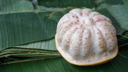 Close up of peeled grapefruit