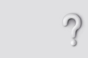 White question mark isolate on white pastel color wall background with shadow 3D rendering	
