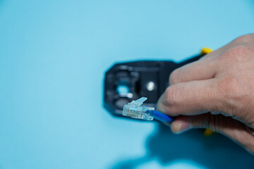 Twisting Cable Tool Twisted Pair Ethernet UTP Cat 5, Crimping RJ45 LAN cable, internet or telephone line cables and crimper,, Stepping to crimping RJ45 connector