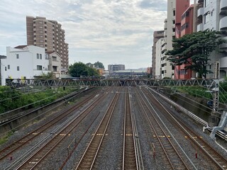 Fototapeta na wymiar Six railroad tracks of East Japan Railway Company taken in Saitama City, Saitama Prefecture, Japan.
