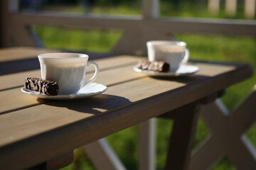 morning coffee with chocolate on the terrace