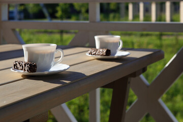 morning coffee with chocolate on the terrace