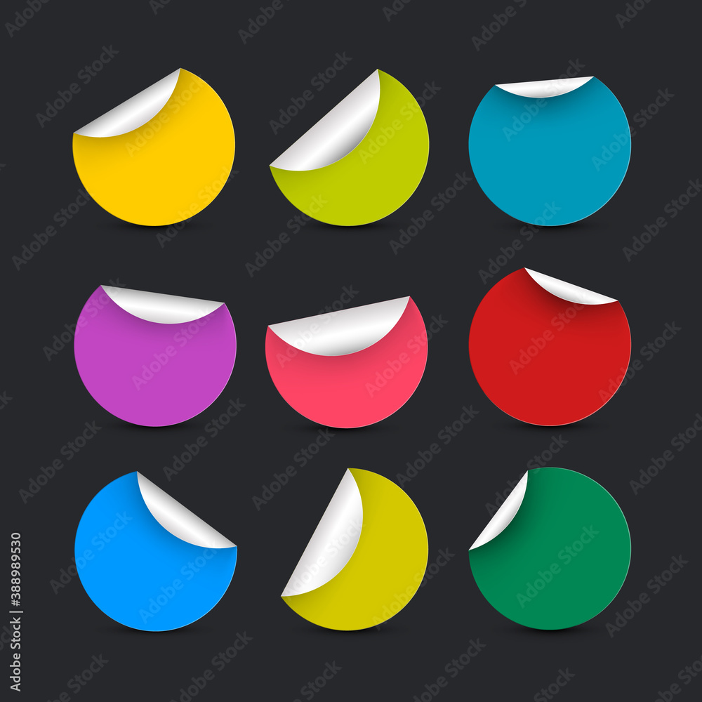 Poster Colorful Empty Bent Circle Stickers Vector Design Isolated on Dark Background