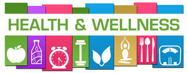 Health And Wellness Colorful Stripes Health Symbols Text Horizontal 