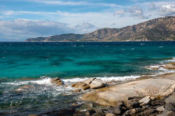 Obraz premium emerald water and mistral in del riso beach, Villasimius