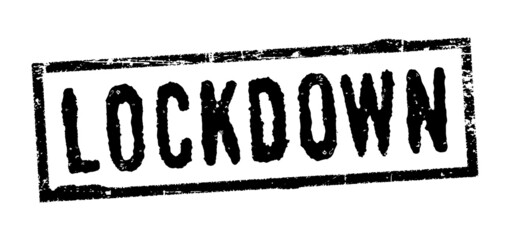 Black rubber stamp  with word LOCKDOWN inside rectangle. Isolated on white backgrond.