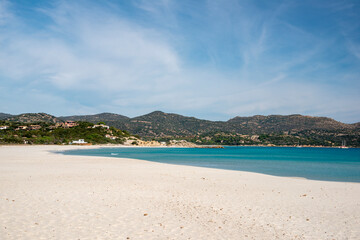 Fototapeta na wymiar white sand and cristal water in Porto Giunco beach, Villasimius