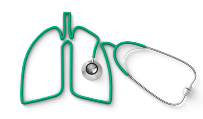 Green stethoscope in the form of a lung isolated on white background. 3d render