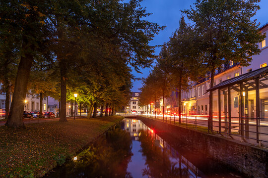 night view of the friedrichstaler canal in Detmold