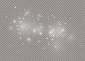 Light glow effect stars. Vector sparkles on transparent background. Christmas abstract pattern. Sparkling magic dust particles.