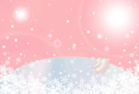 冬の景色　キラキラスケートリンク　ピンク