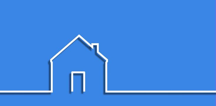 drawing house line graphic on blue background