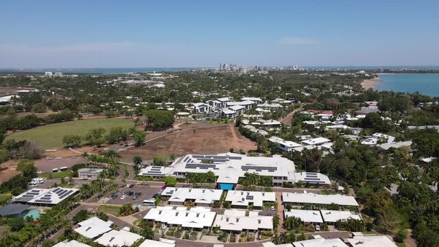 Aerial Drone shot of Fannie Bay and Darwin Skyline, in Northern Territory