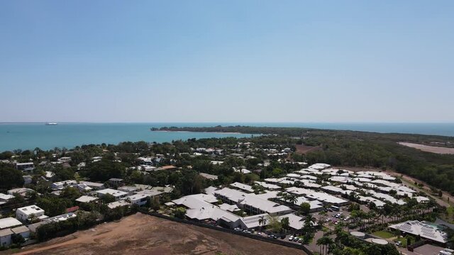 Aerial Rotating drone shot of Fannie bay and beach in Darwin, Northern Territory