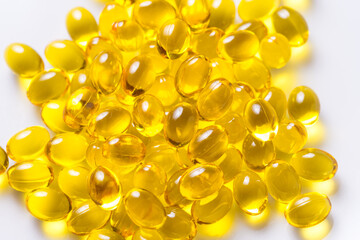 Lot of vitamins D3 capsules piles, copy space