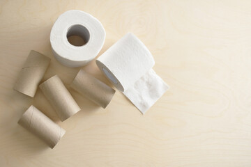 Toilet paper rolls or tissue paper rolls and cores. 