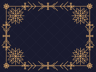 Art deco christmas frame with snowflakes. Art line vintage linear border. Design a template for invitations, leaflets and greeting cards. The style of the 1920s - 1930s. Vector illustration