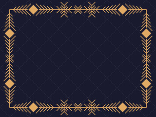 Art deco christmas frame with snowflakes. Art line vintage linear border. Design a template for invitations, leaflets and greeting cards. The style of the 1920s - 1930s. Vector illustration