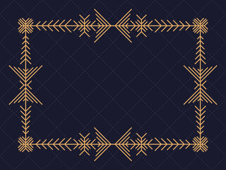 Art deco christmas frame with snowflakes. Art line vintage linear border. Design a template for invitations, leaflets and greeting cards. The style of the 1920s - 1930s. Vector illustration
