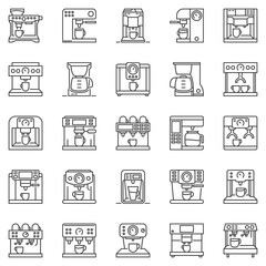 Coffee Machine outline icons set - vector Coffee Maker concept symbols or design elements