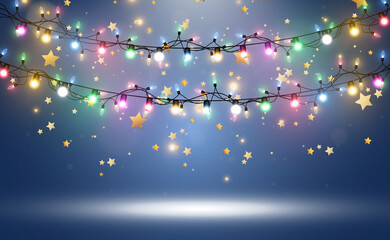 Vector illustration of a light garland on a transparent background.