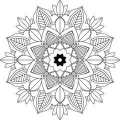 Easy Mandala coloring book simple and basic for beginners, seniors and children. Set of Mehndi flower pattern for Henna drawing and tattoo. Decoration in ethnic oriental, Indian style.