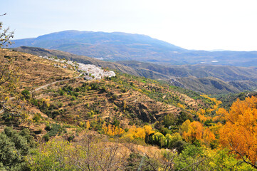 Autumn panoramic over Almeria province's Alpujarra-village of Laroles (end of October 2020)