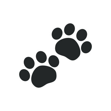 Animal paw print set shadow silhouette on white background. Simple flat vector illustration.