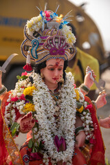 25 October 2020  Idol of goddess durga during Visarjan (immersion) at juhu beach in Mumbai ...