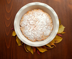 Delicious gluten-free carrot pumpkin pie. Autumn decor.