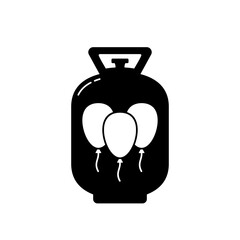 Silhouette helium balloon gas tank with handle. Outline icon of gassing cylinder. Black simple illustration of inflation equipment. Flat isolated vector pictogram on white background