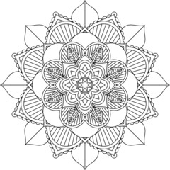 Easy Mandala coloring book simple and basic for beginners, seniors and children. Set of Mehndi flower pattern for Henna drawing and tattoo. Decoration in ethnic oriental, Indian style.