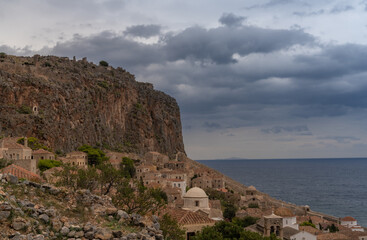 Fototapeta na wymiar Monemvasia, a fascinating medieval fortified village on a small island of the southern coast of the Peloponnese , Greece.