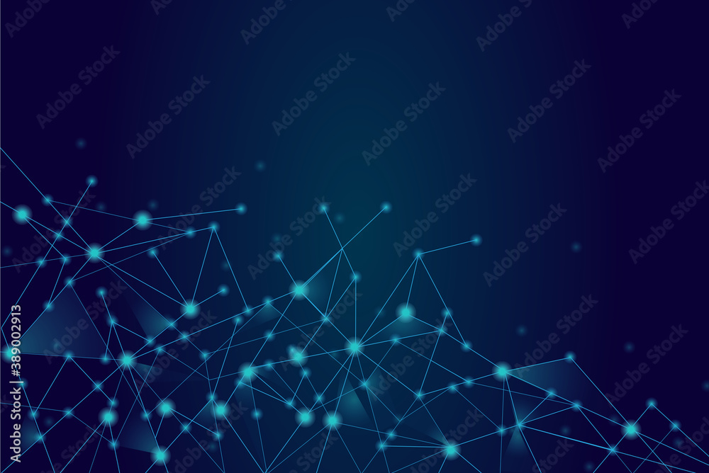 Wall mural network abstract connection isolated on blue background. network technology background with dots and
