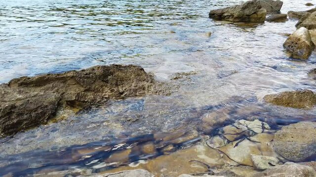 Waves on a rocky beach near Soline on Mljet Island in Croatia in the Adriatic Sea