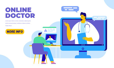 Online doctor. Online medical consultation and support. Healthcare services. Ask a doctor. Online medicine concept vector illustration.